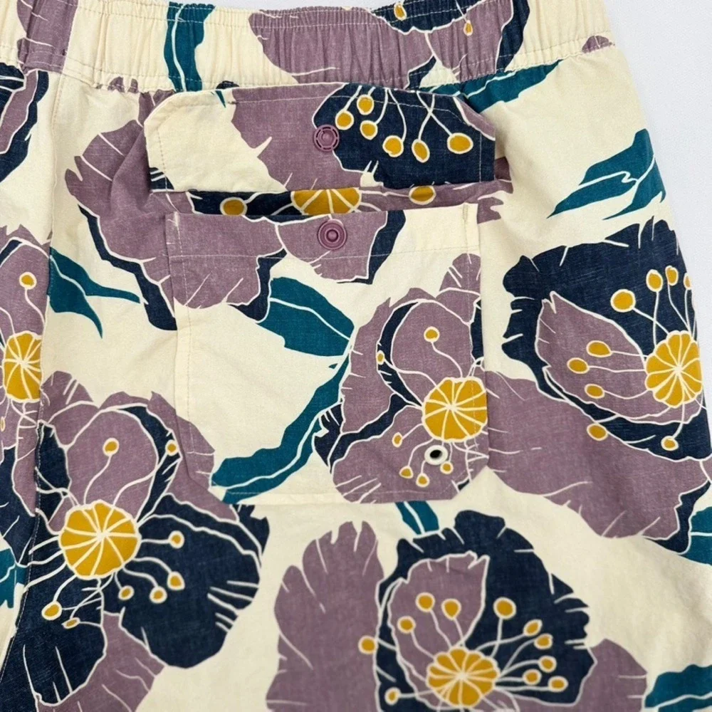 Marine Layer Shorts Mens XL Floral Tropical Print Cream Elastic‎ Waist Beach